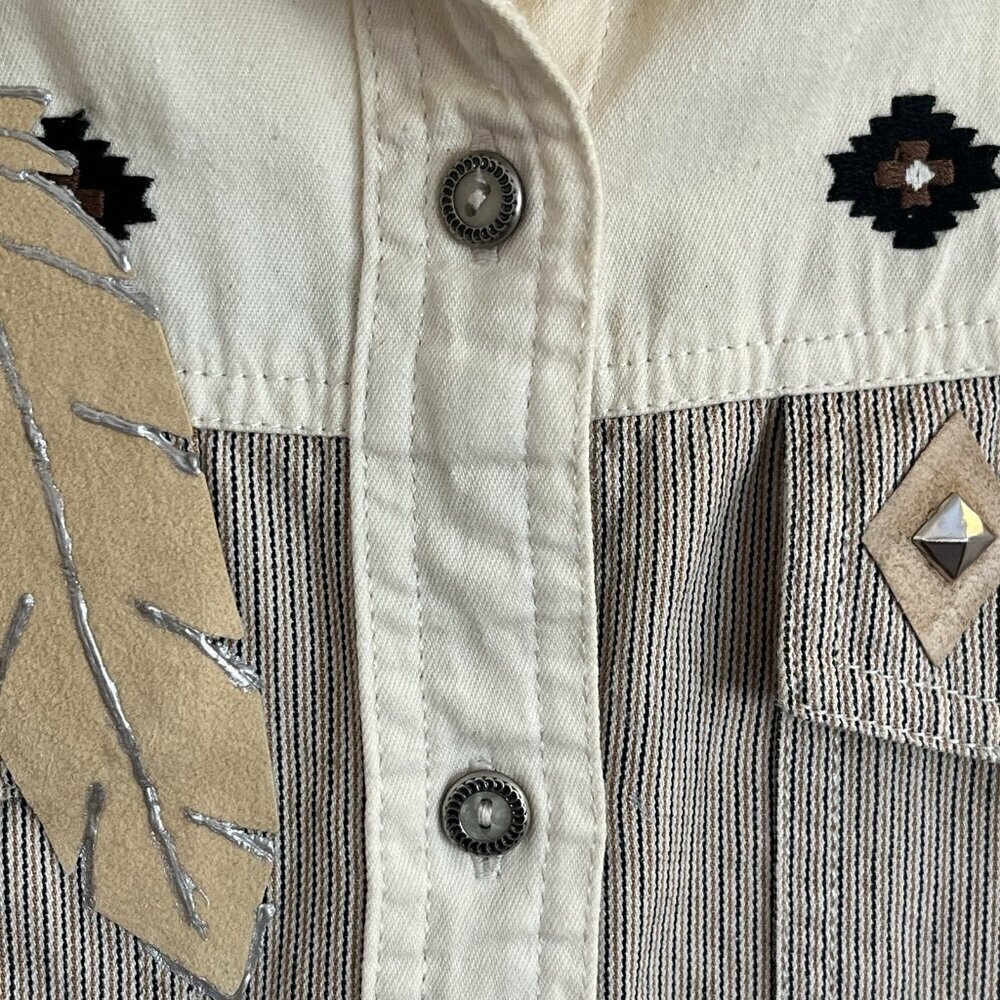 Vtg 80s Womens Wrangler Western Shirt M Native American Concho Feathers Cowgirl - Picture 6 of 15